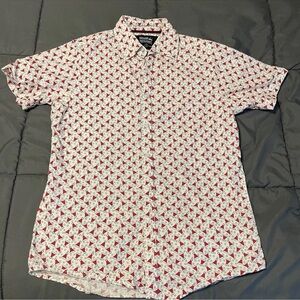 MONUMENT, Size Small, Red, White, Grey Christmas Hats Short Sleeve Shirt